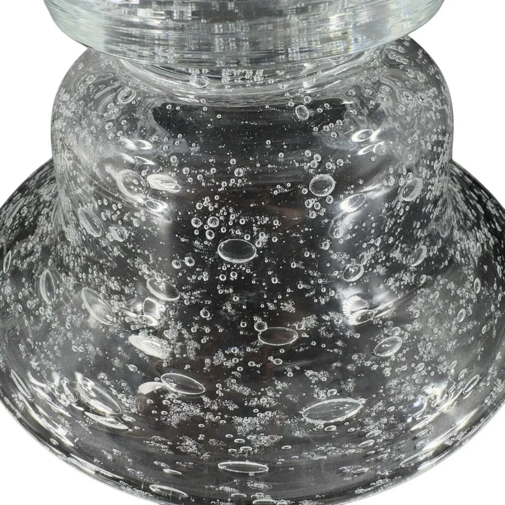 Vintage Hand Blown Footed Clear Art Glass Bowl Dish With Large Air‎ Bubbles